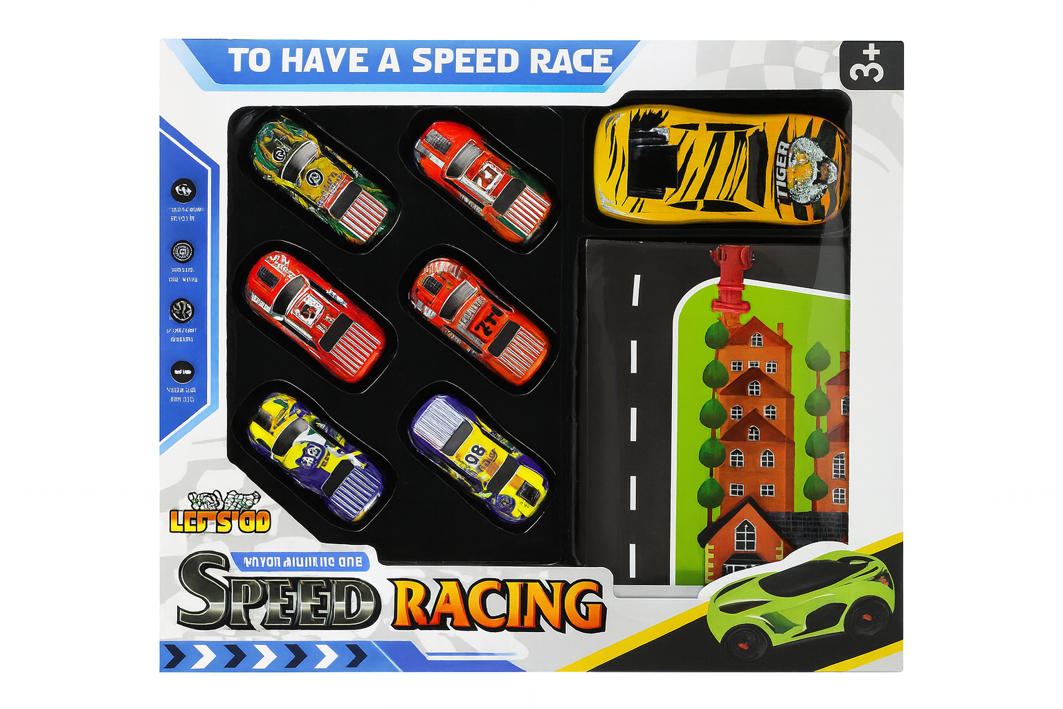 SET DE 5 CARRITOS Y 1 CARRO GRANDE SPEED RACING