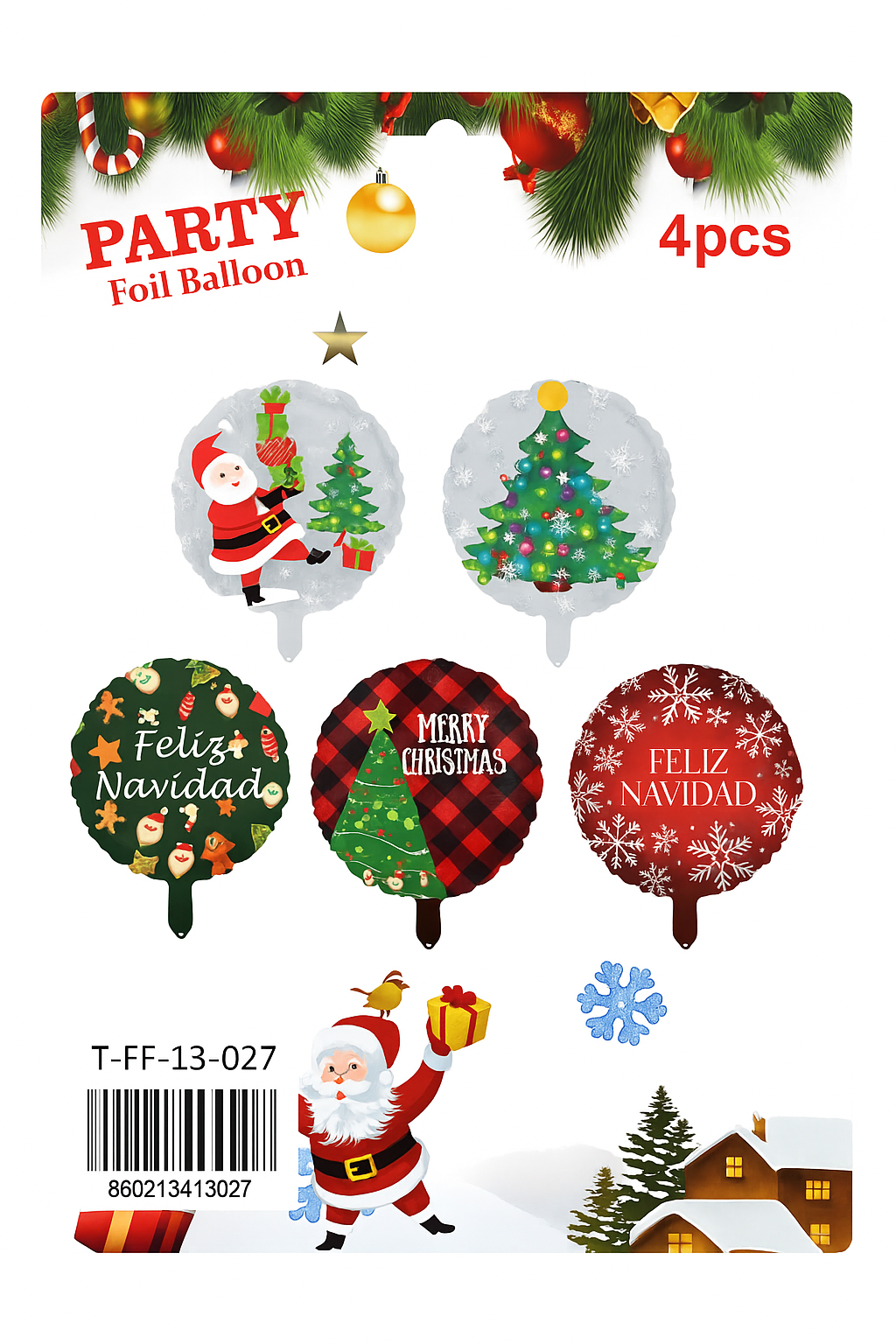 GLOBOS NAVIDEÑOS 4 PIEZAS